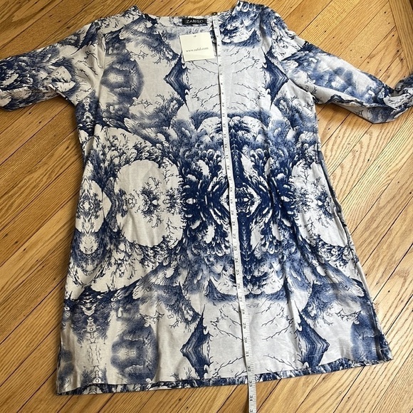 Zango Blue White Abstract Print Long Sleeve Mini Dress Size M NWT - Picture 4 of 6